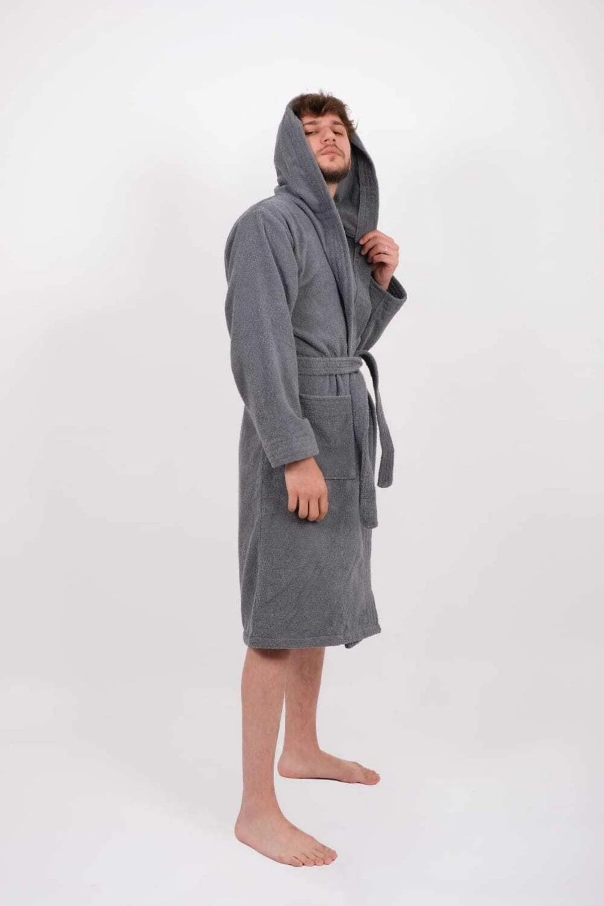 Oversized Hooded Men's Cotton Bathrobe with Quick-Dry Fabric