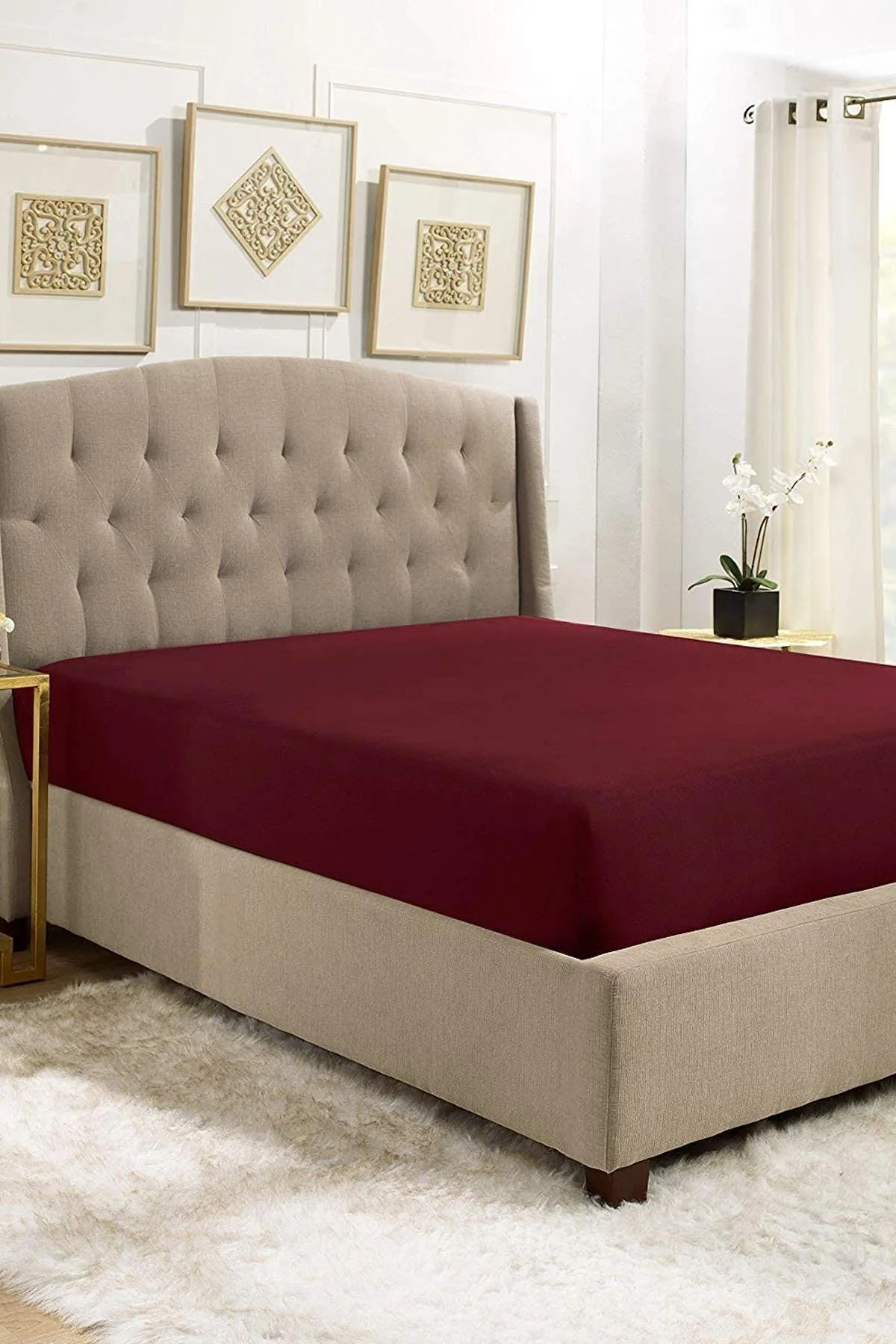 Oversized elasticated 100% cotton combed bed sheet in red