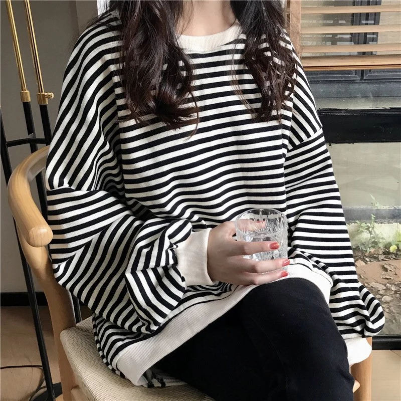 Oversized Striped Long Sleeve Pullover Shirt