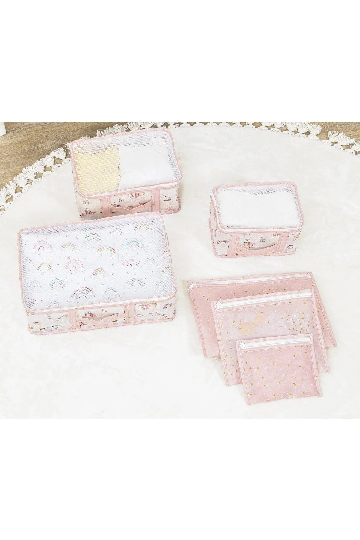 Pink Mesh Luggage Organizer Set for Suitcases - Medium Size