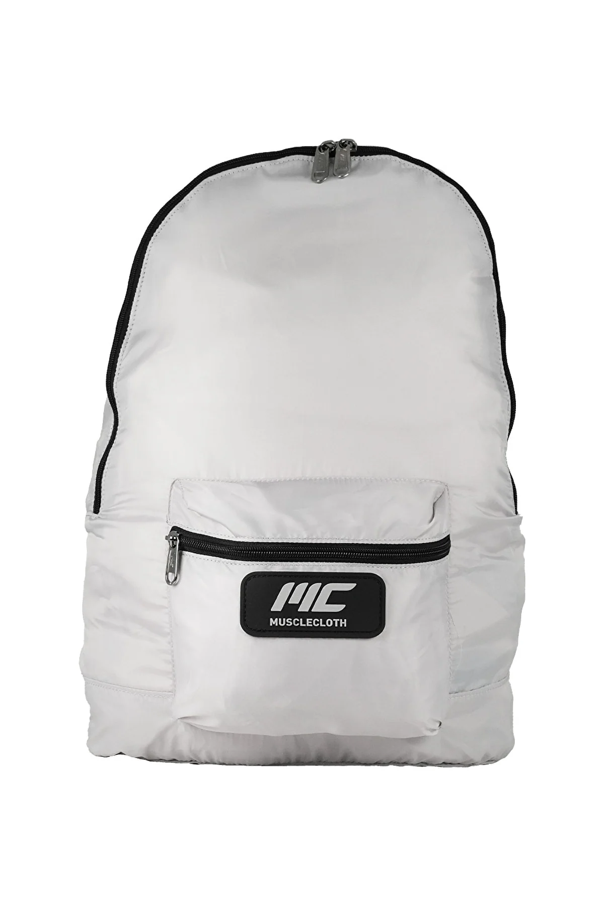 Light gray compact foldable backpack with water repellent fabric