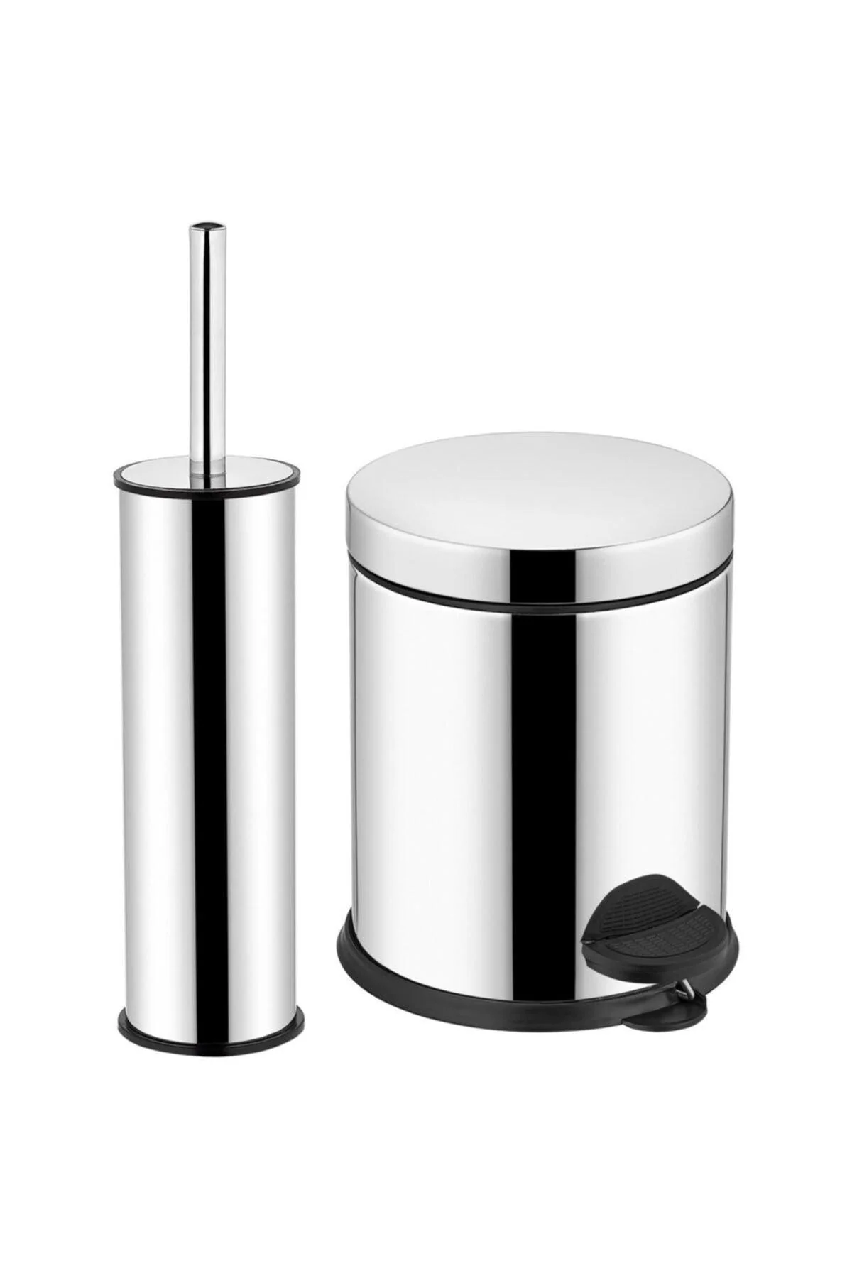Chromed pedal dustbin with toilet brush set 5L