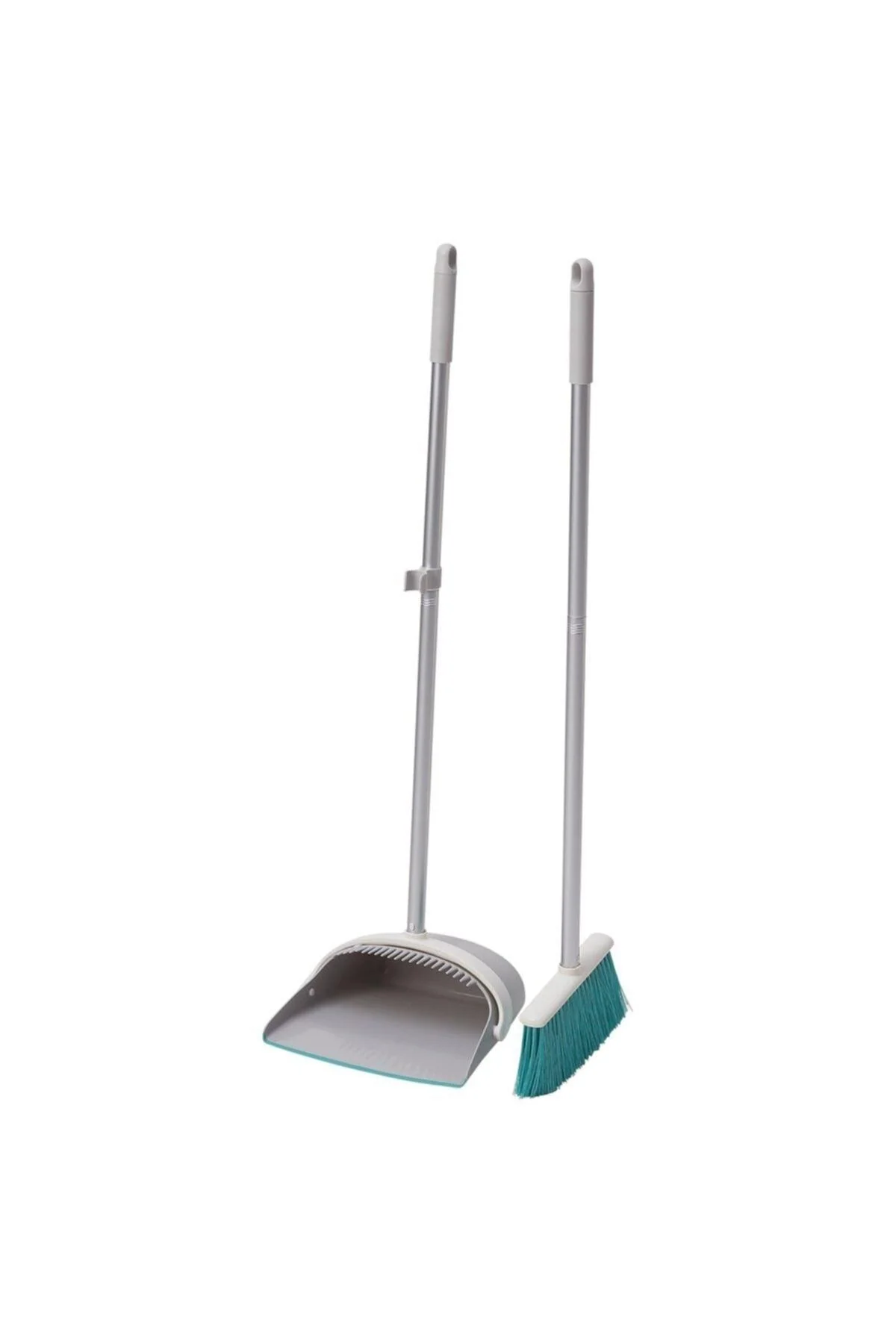 Foldable dustpan and broom set with rubber edge for efficient sweeping