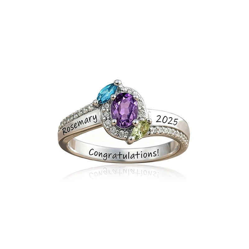 Personalized Birthstone Ring - Custom Engraved Copper Ring
