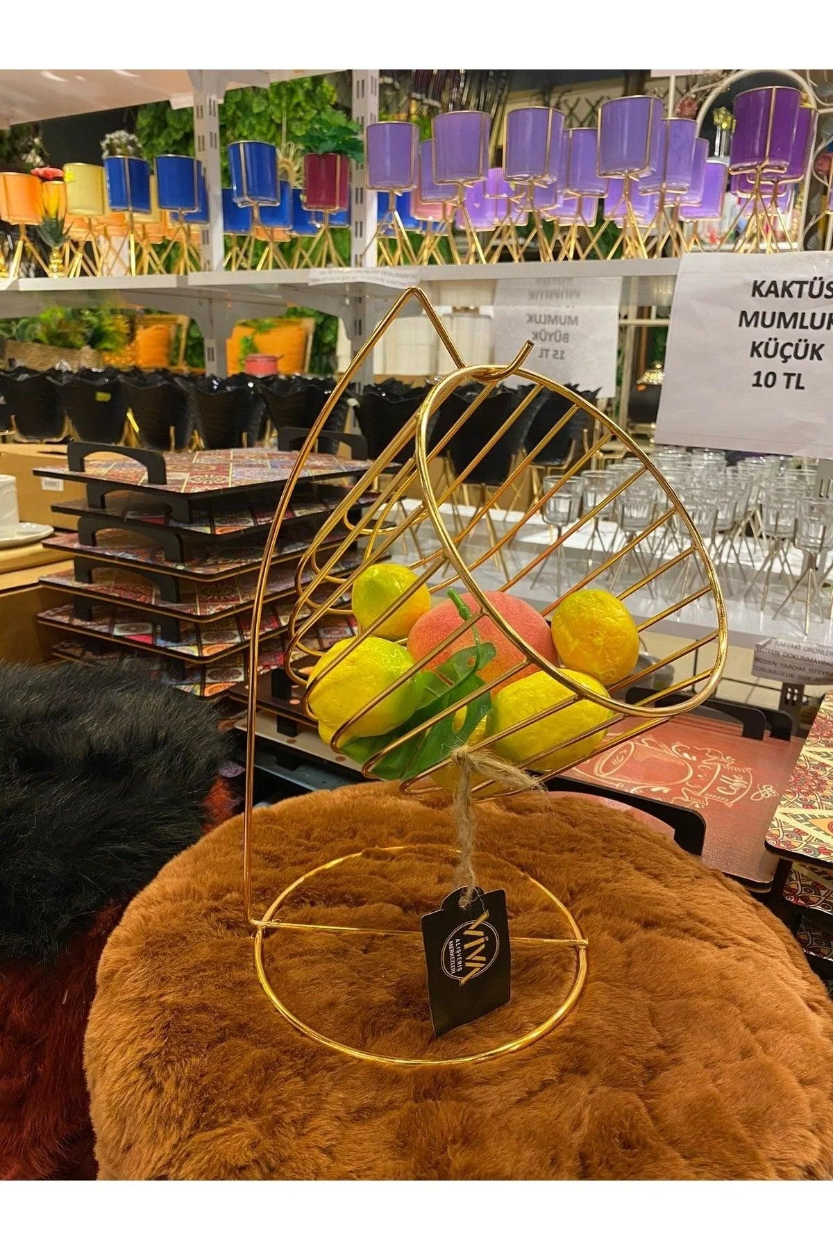 34 cm gold hanging fruit rack for kitchen countertop