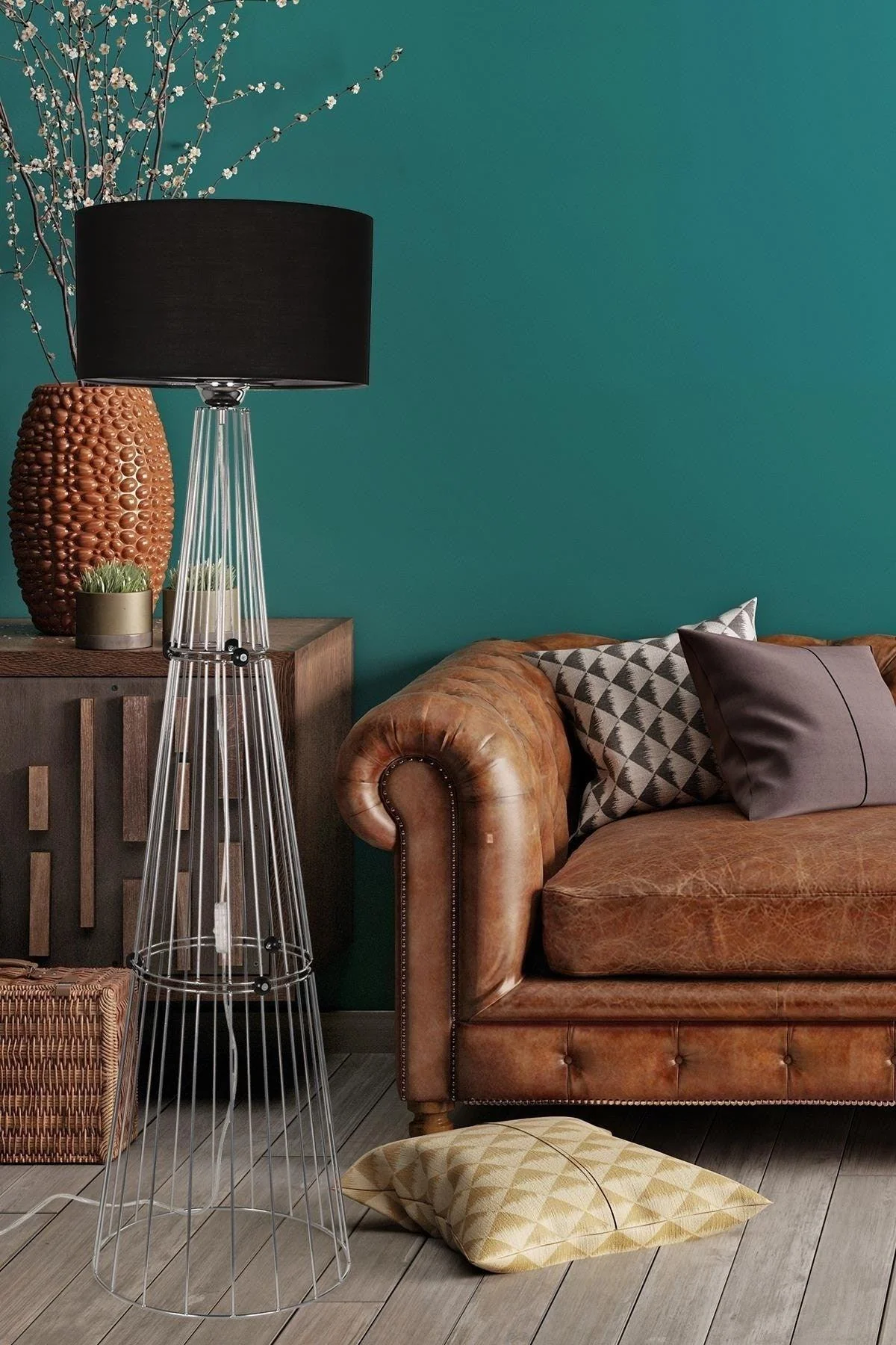 Modern Chrome Floor Lamp with Fabric Shade