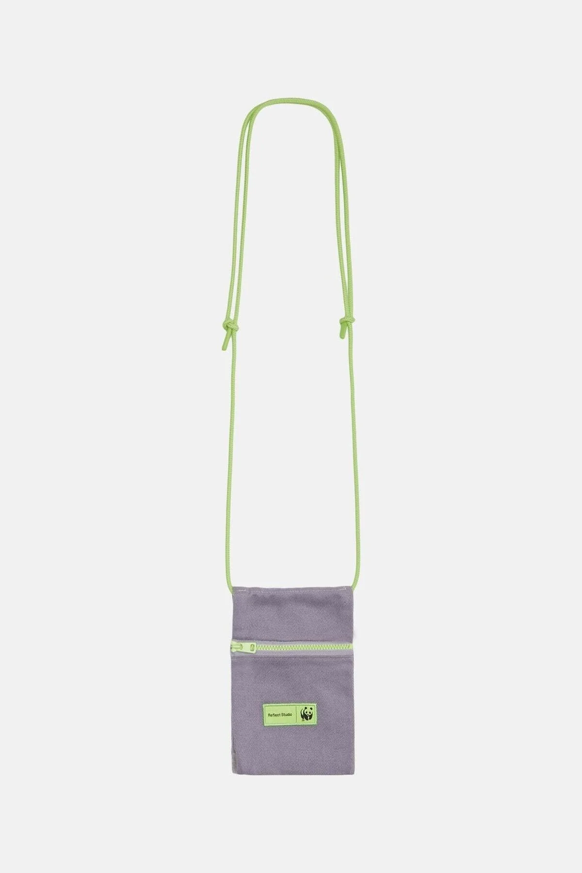 Gray adjustable drawstring phone bag with zipper closure