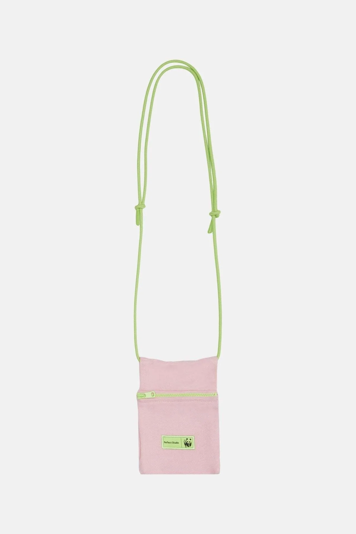 Pink adjustable drawstring phone bag with zipper closure