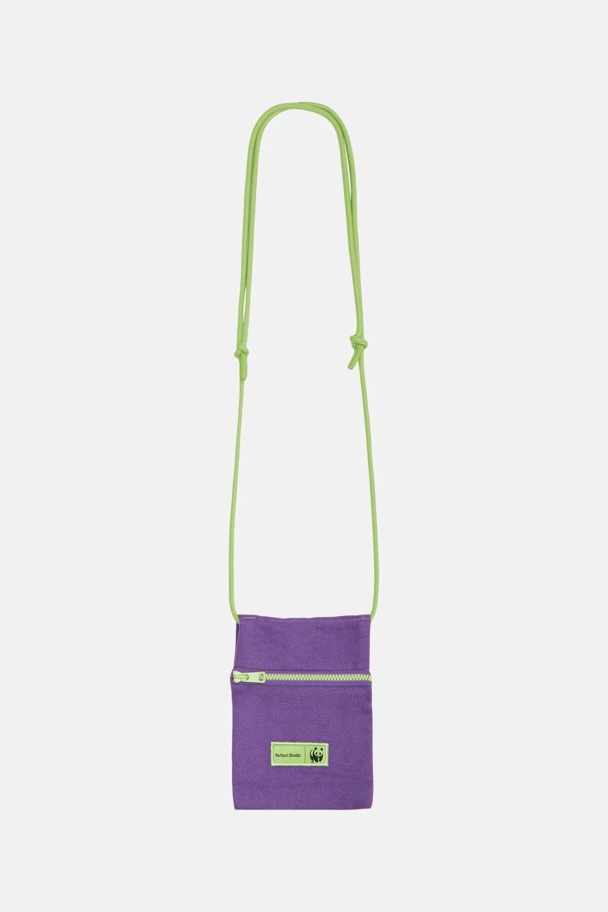 Purple adjustable drawstring phone bag with zipper closure