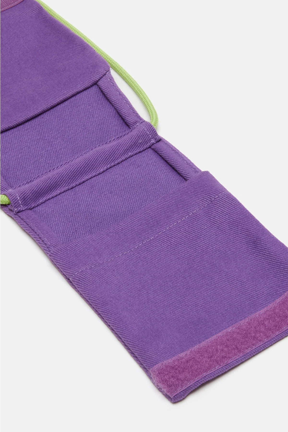 Purple adjustable drawstring phone bag with zipper closure