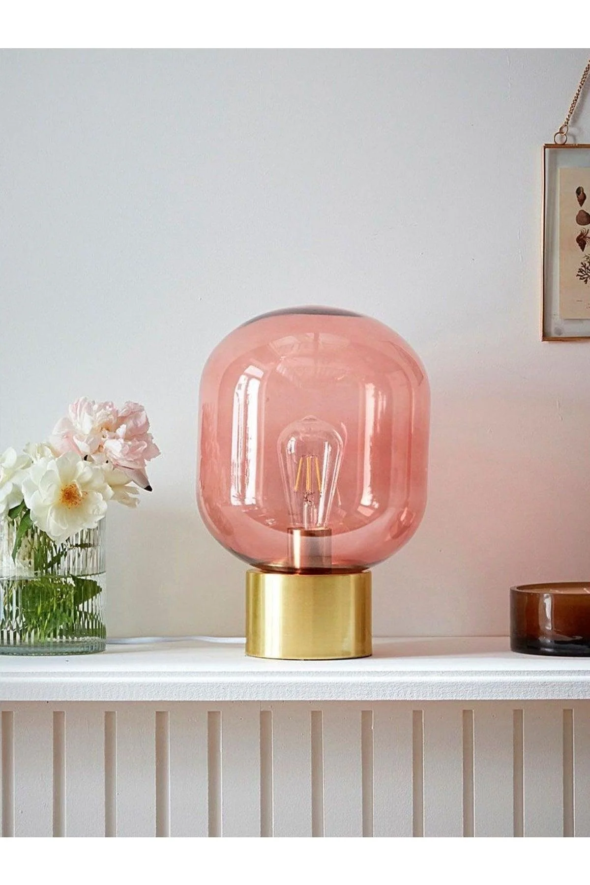 Pink gloss metal and glass lampshade for ceiling or wall mounting