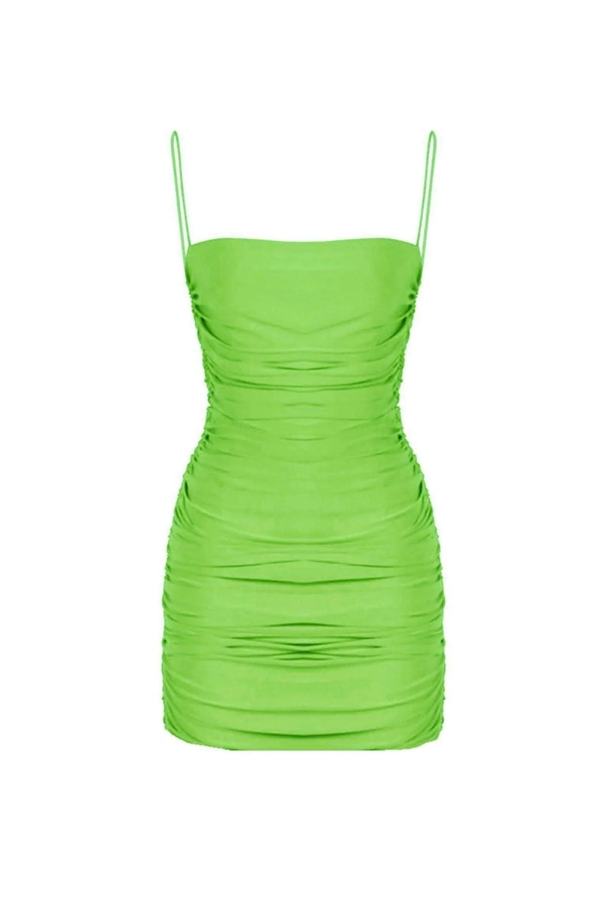 Pistachio green jersey draped mini dress with lining