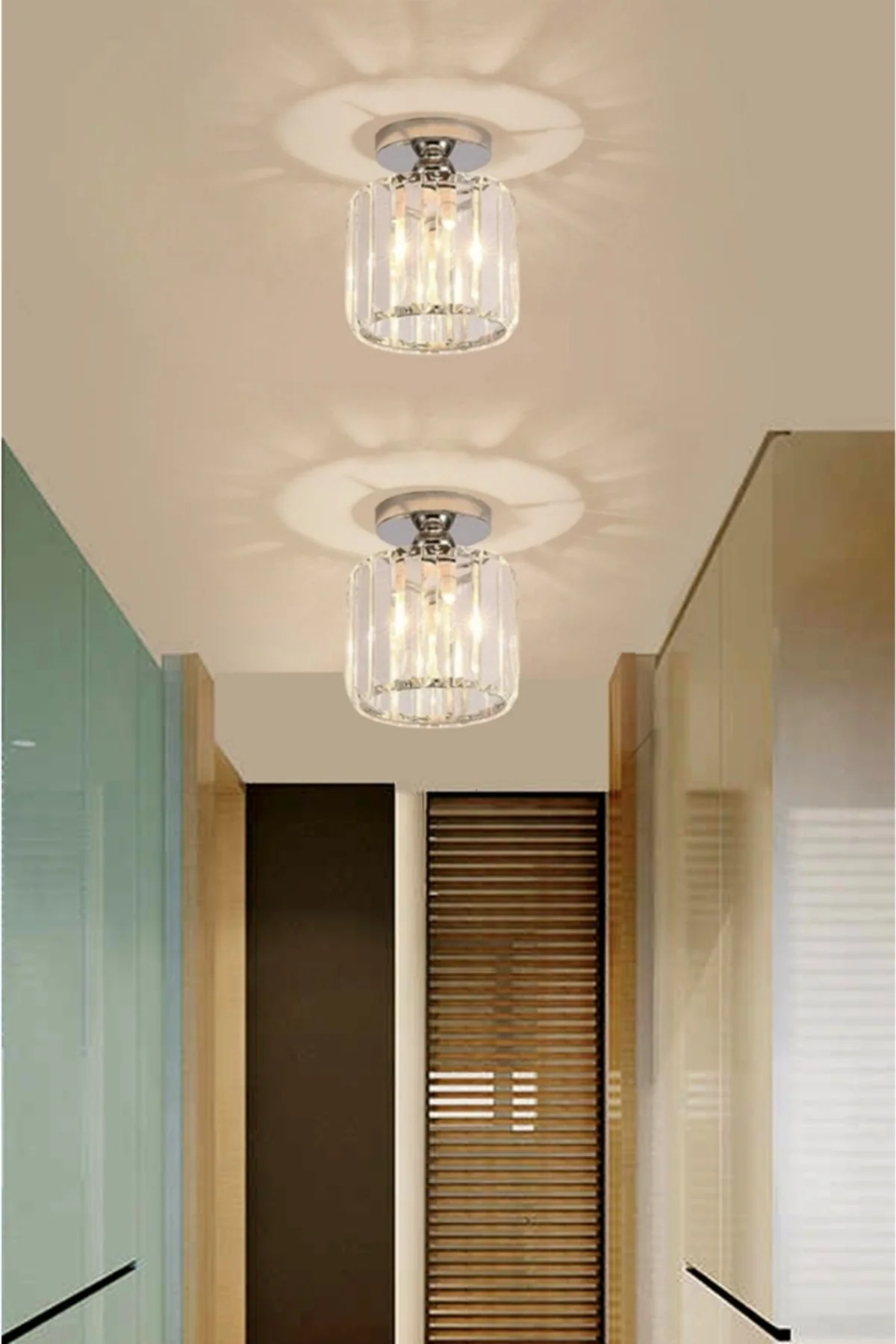 Silver single crystal stone ceiling light with adjustable cable, 20 cm wide