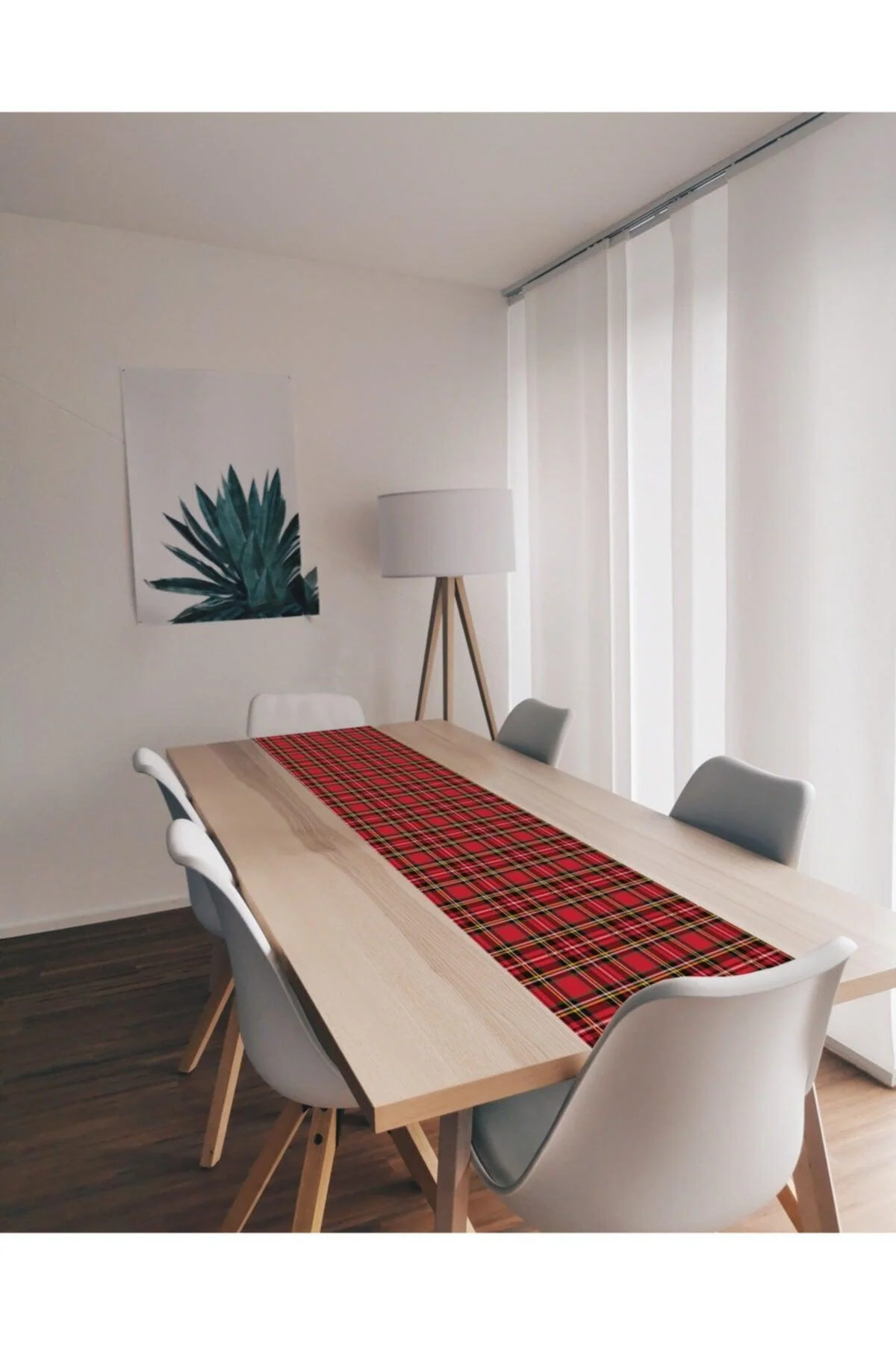 Soft Knit Table Runner with Plaid Pattern