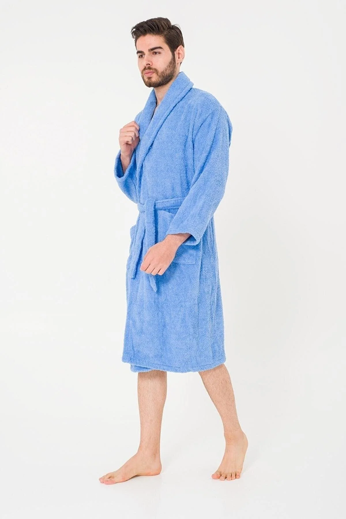 Men's soft cotton terry bathrobe with shawl collar