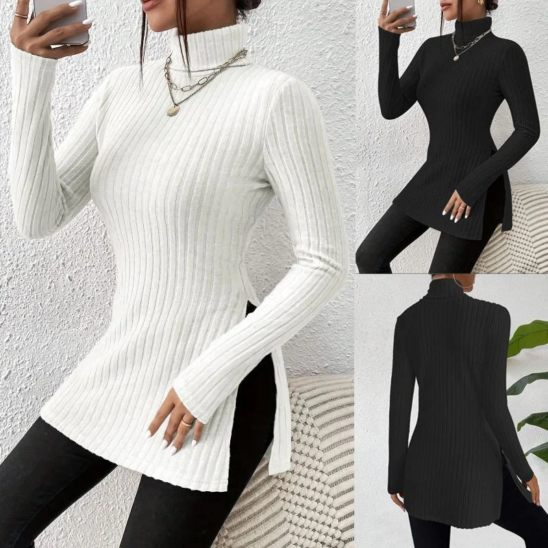 Plus-Size High-Neck Pullover Slim Fit Shirt