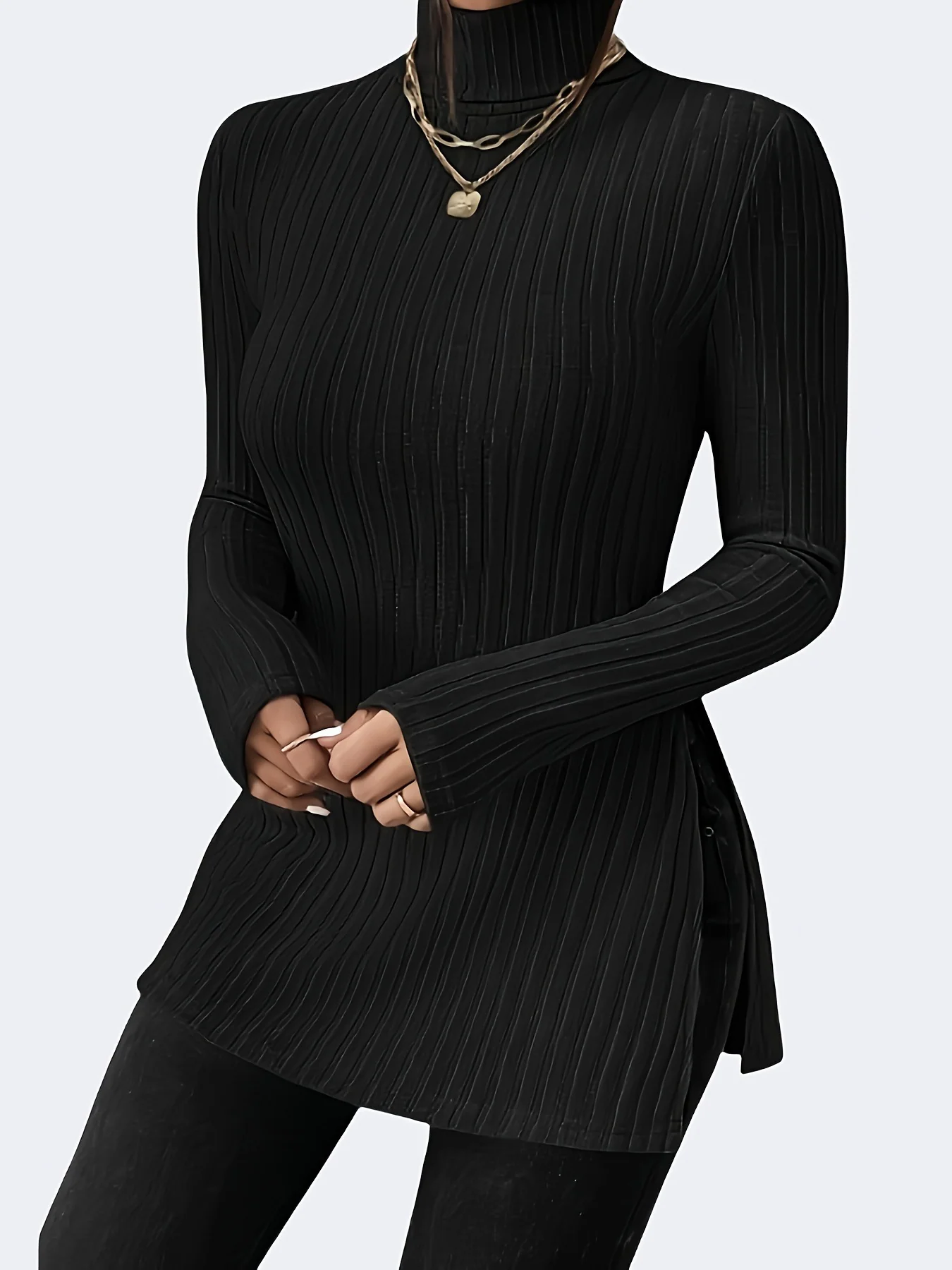 Plus-Size High-Neck Pullover Slim Fit Shirt