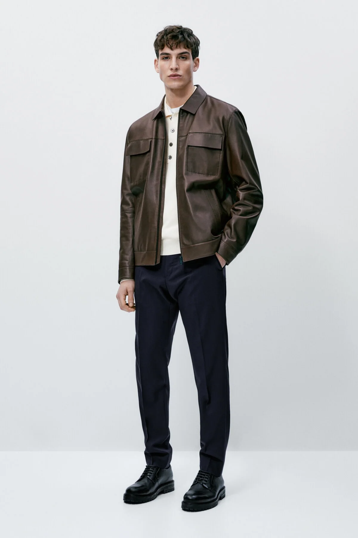 Men's Nappa Leather Jacket with Front Pockets