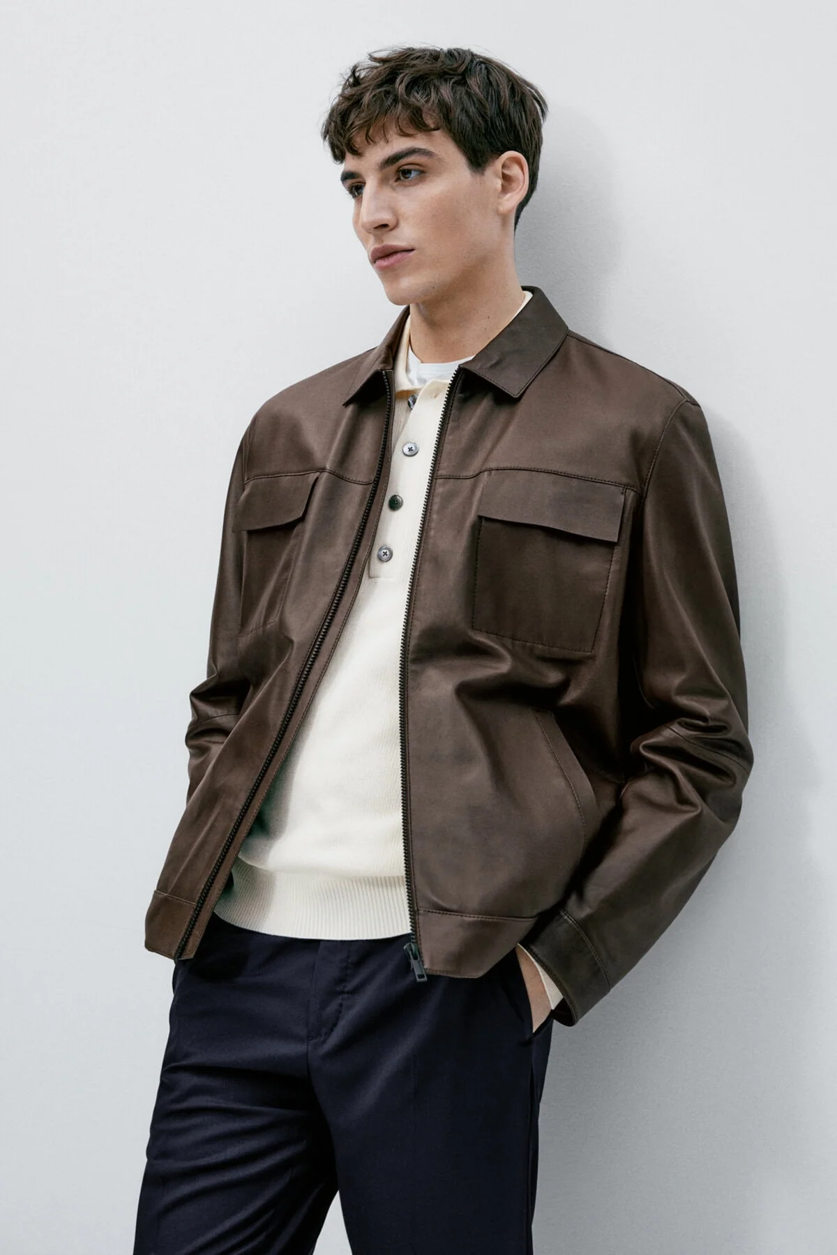 Men's Nappa Leather Jacket with Front Pockets