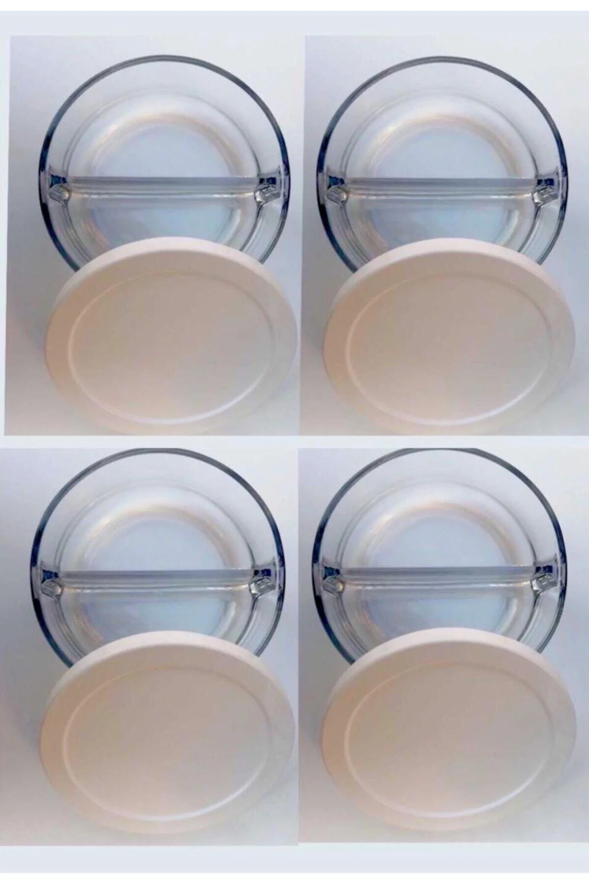 Set of 4 two-compartment breakfast storage containers, 15x15 cm