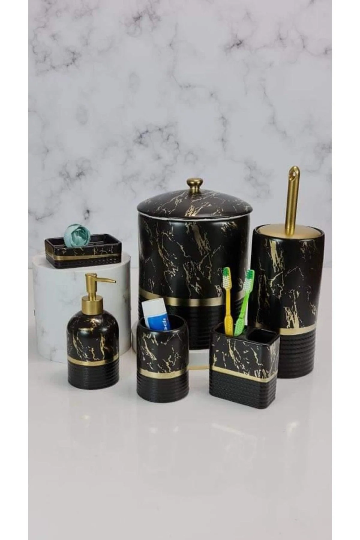 6-Piece Bathroom Organizer Set with Toilet Brush and Soap Dishes