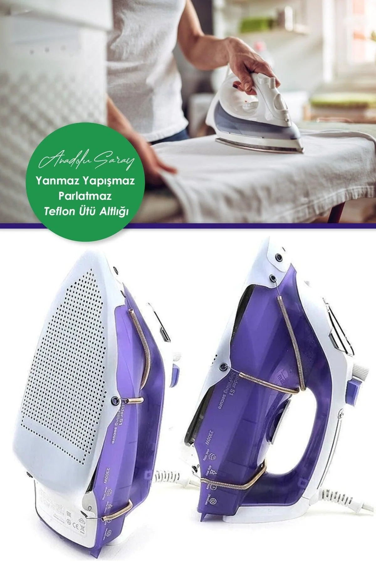 Non-stick ironing base for all irons protects fabrics and prevents shine