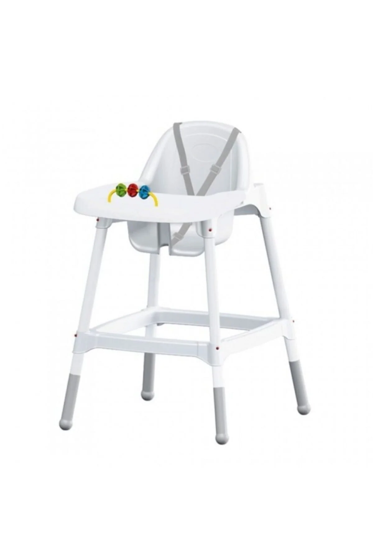 Foldable highchair with three-point safety harness and ergonomic tray