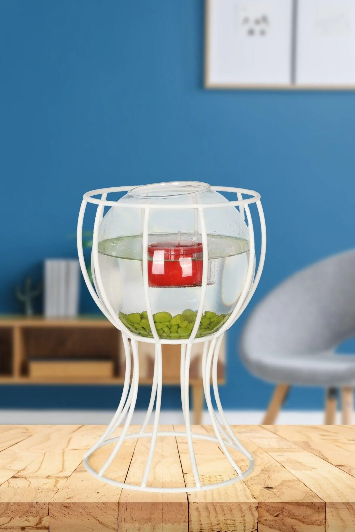 White Glass Vase with Painted Interior Globe