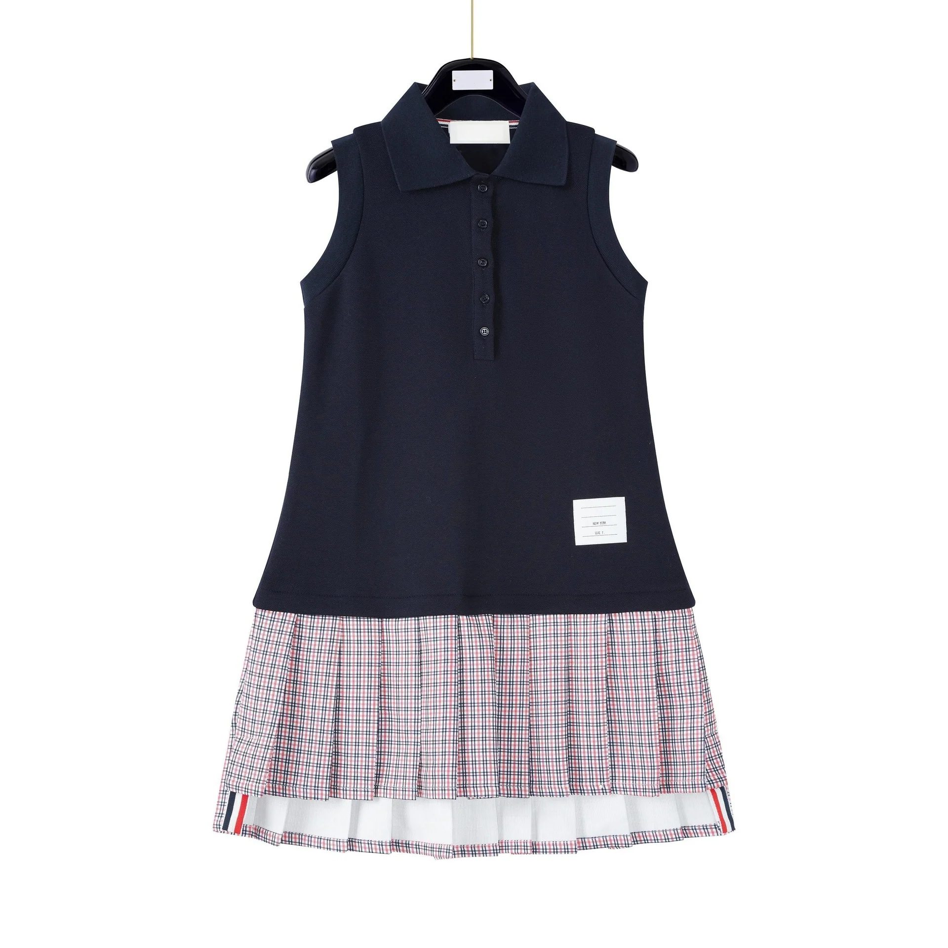 Preppy-style Pleated Patchwork Dress