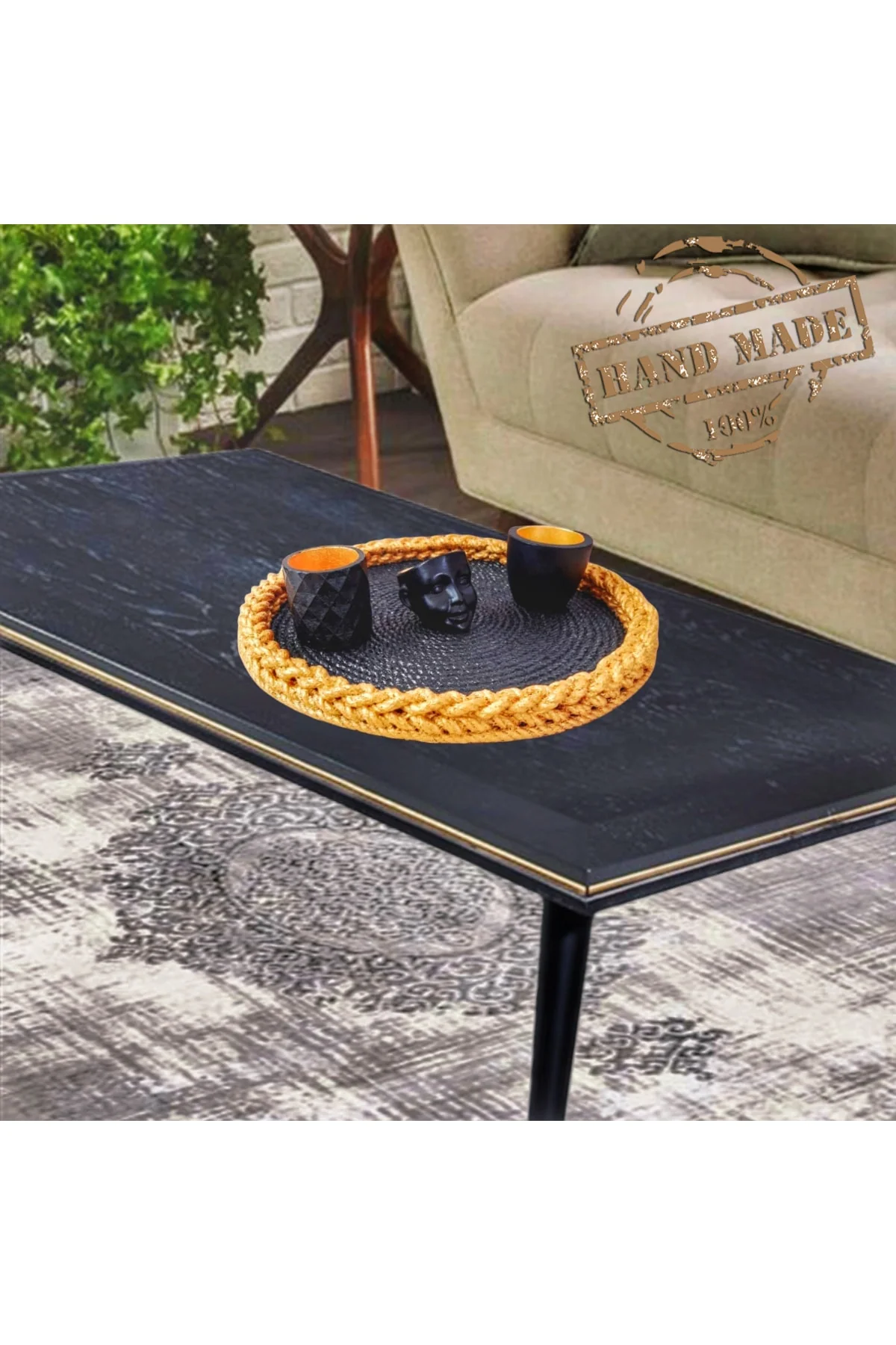 Handwoven jute and wire mesh presentation tray - 35 cm diameter
