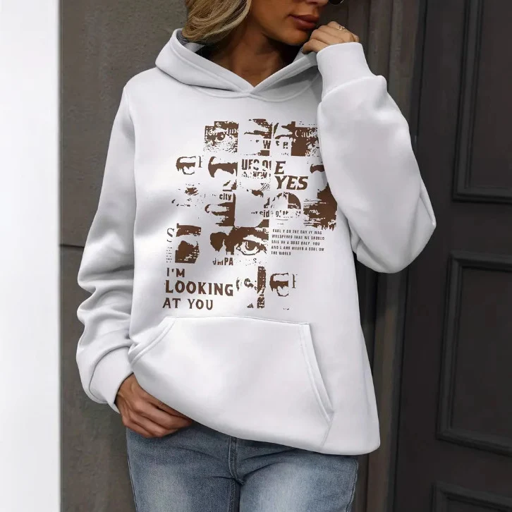 Printed Drawstring Hooded Sweatshirt