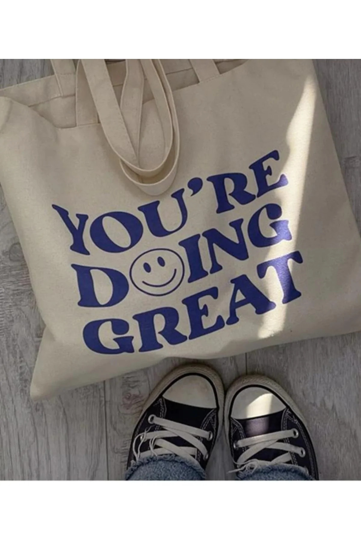 Eco-friendly beige printed tote bag for daily shopping