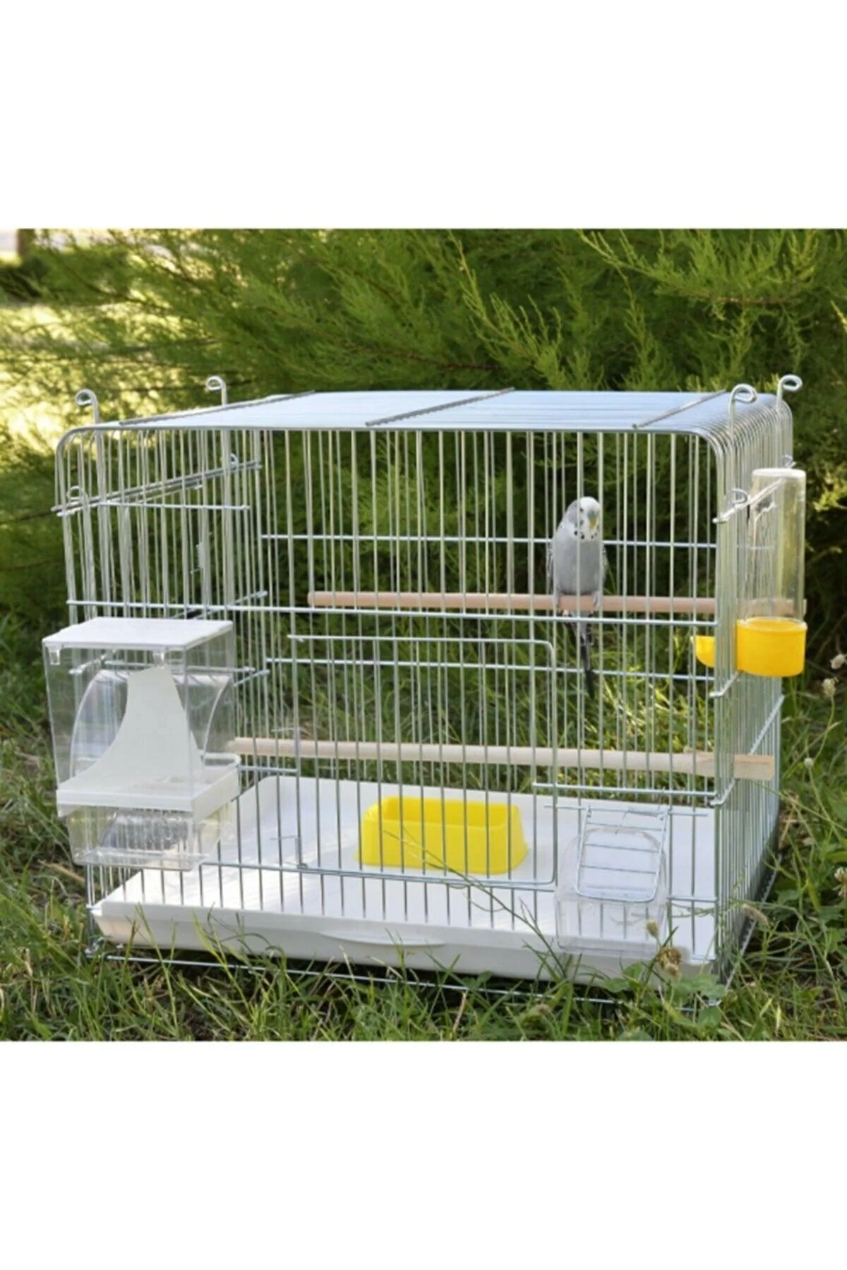 Silver wire bird cage 45 x 35 x 40 cm full set