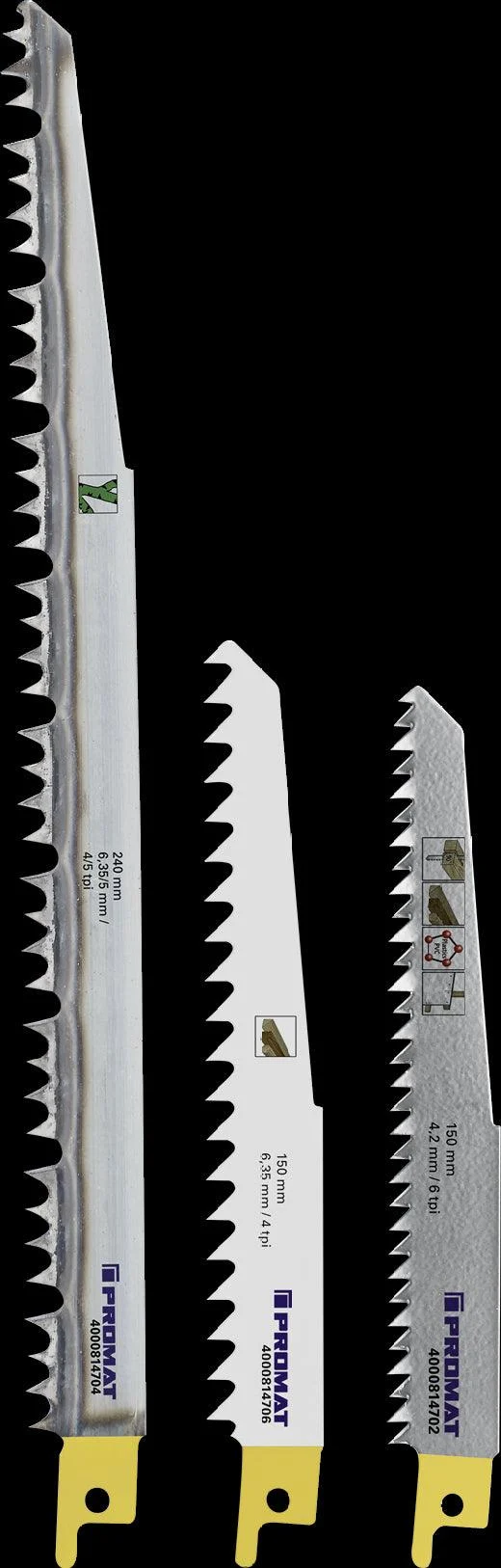 Saber saw blade set for wood and metal cutting