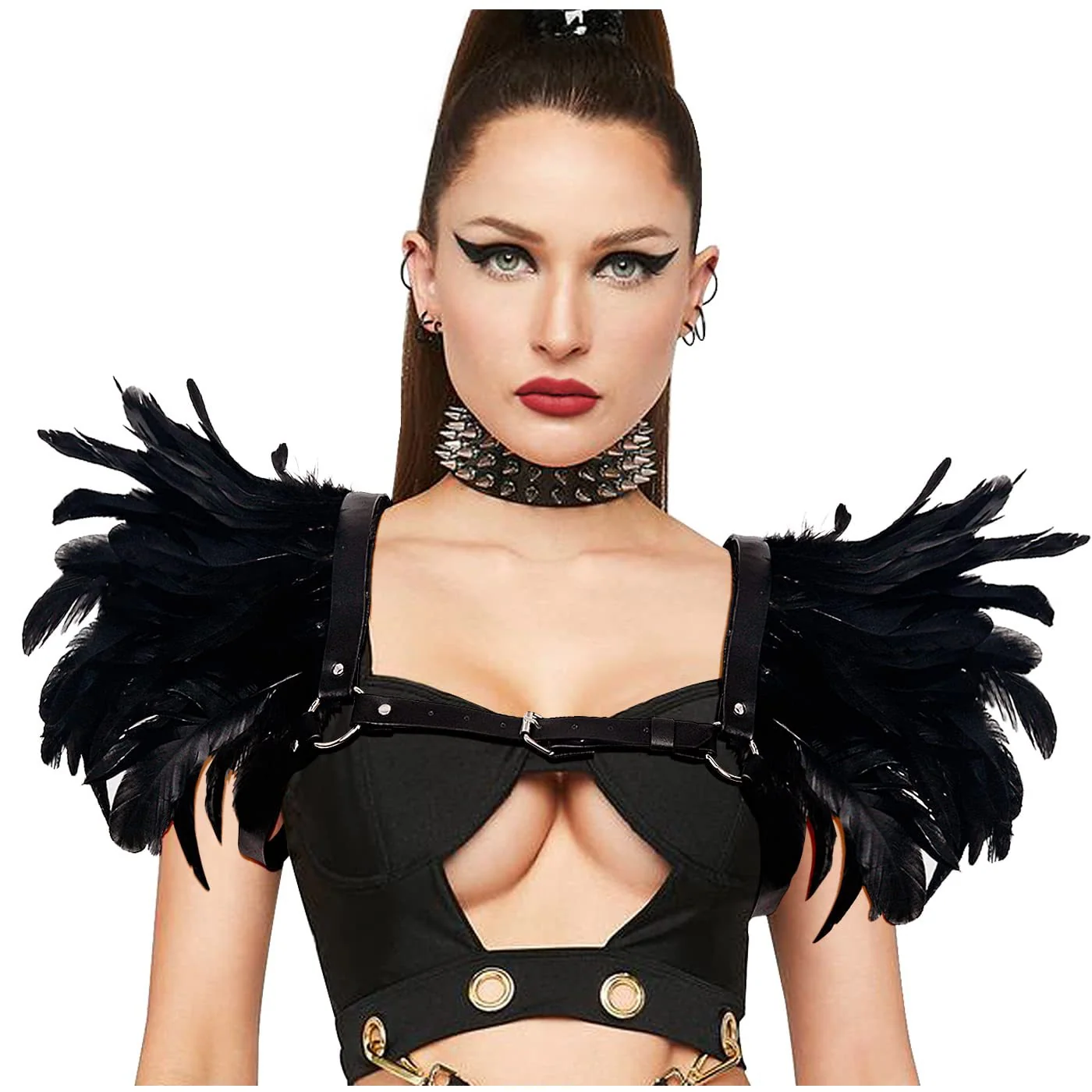 Punk Gothic Feather Leather Scarf