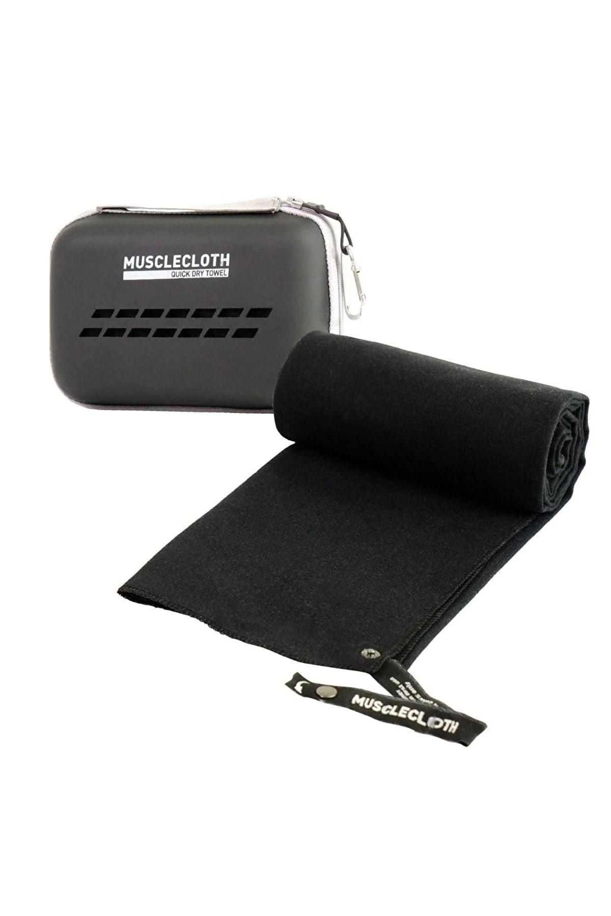 Black Microfiber Quick-Dry Towel with Protective Bag