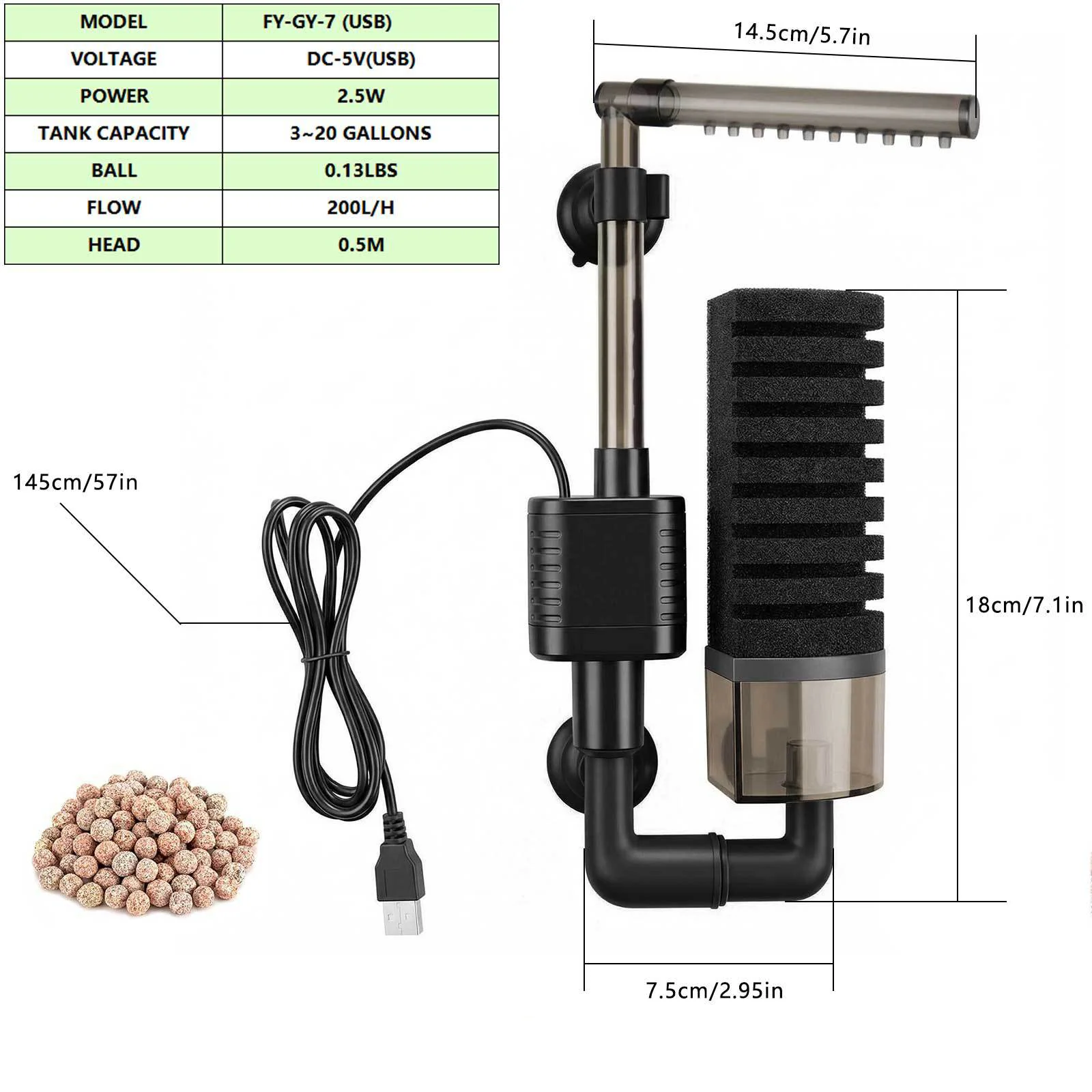 Quiet Aquarium Bubble Filter for Salt & Fresh Water, Includes Ceramic Balls