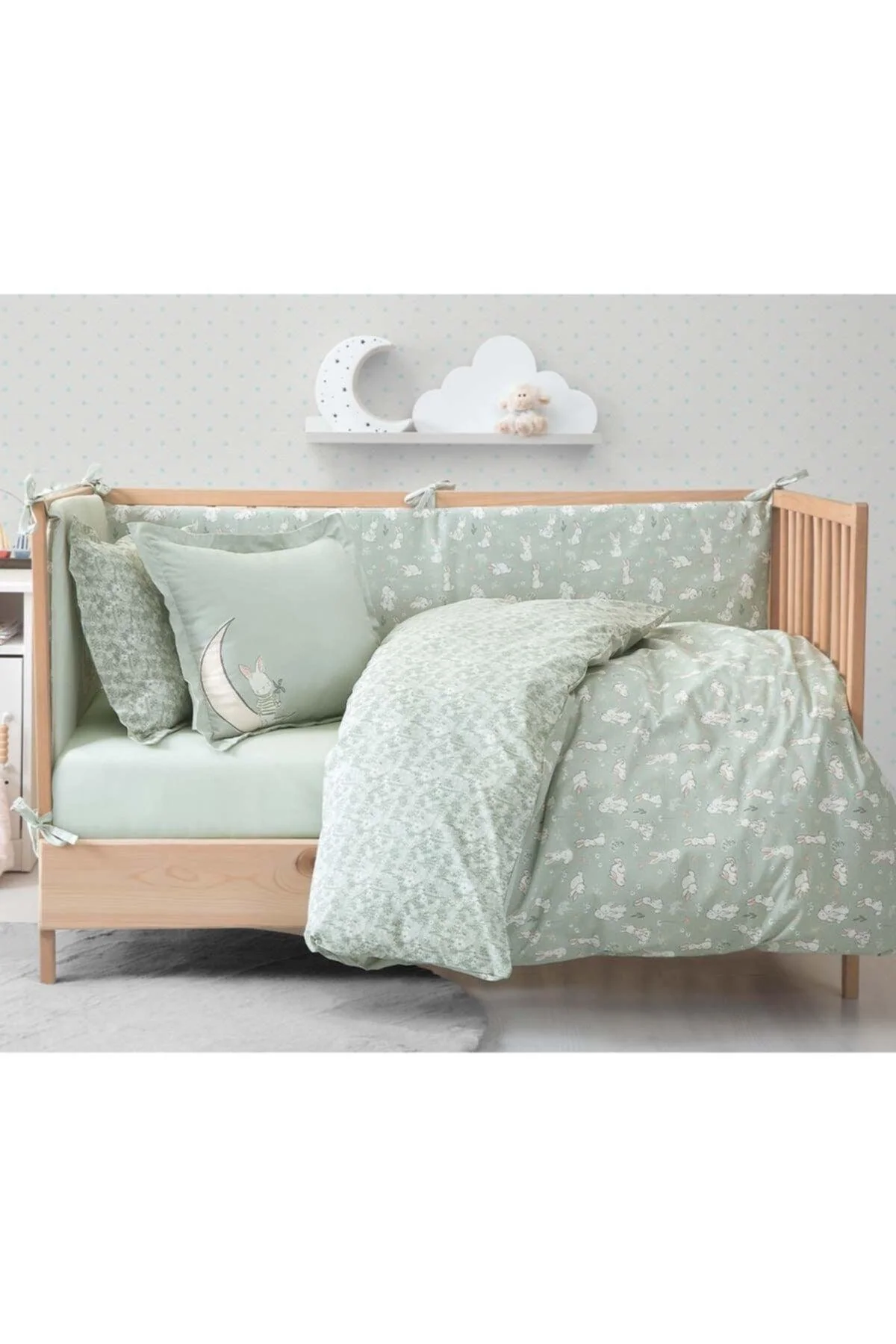 Baby rabbit-patterned crib bedding set with quilt 100% cotton