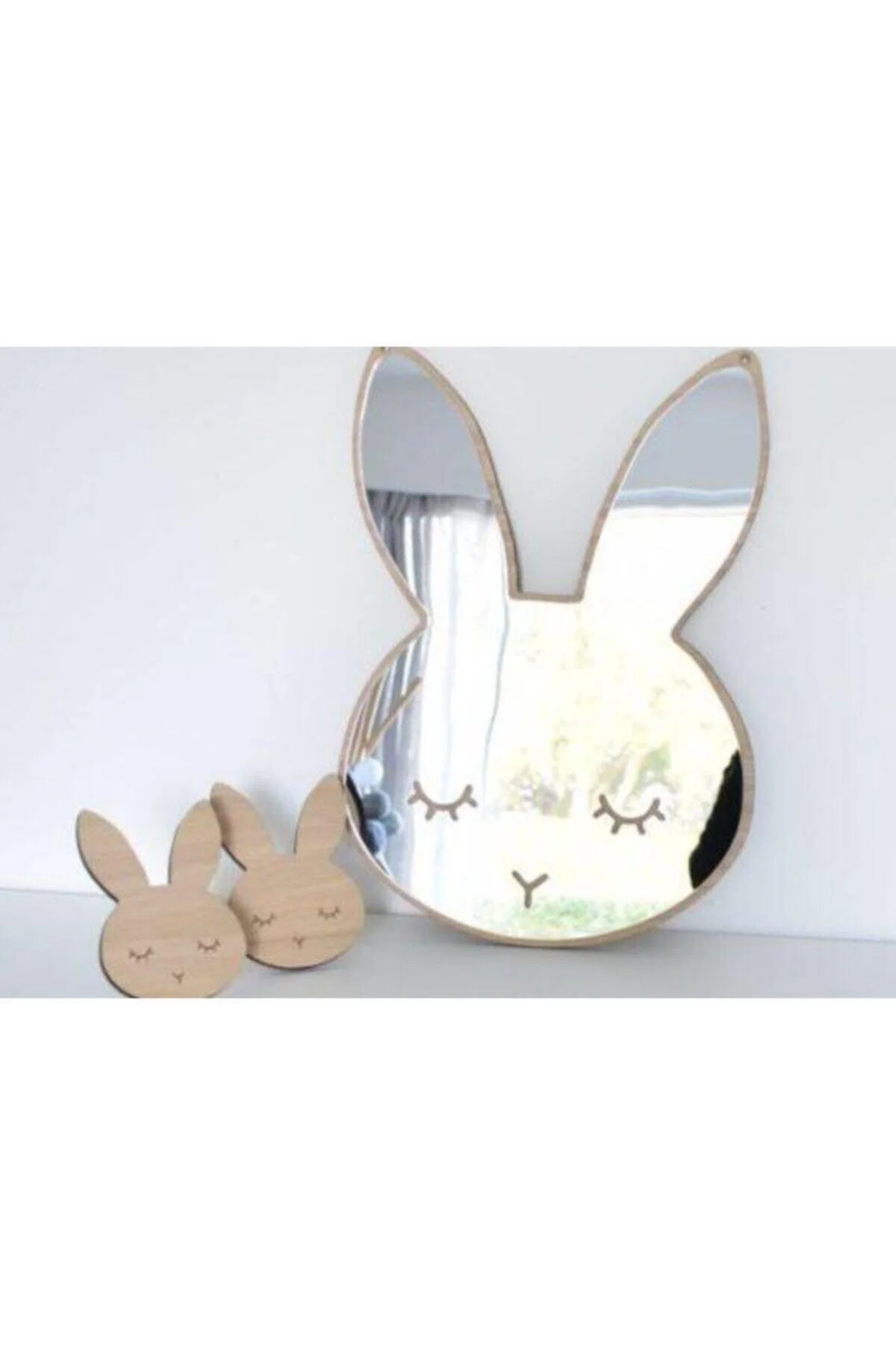 Wooden rabbit wall mirror for kids' rooms - 36x24cm