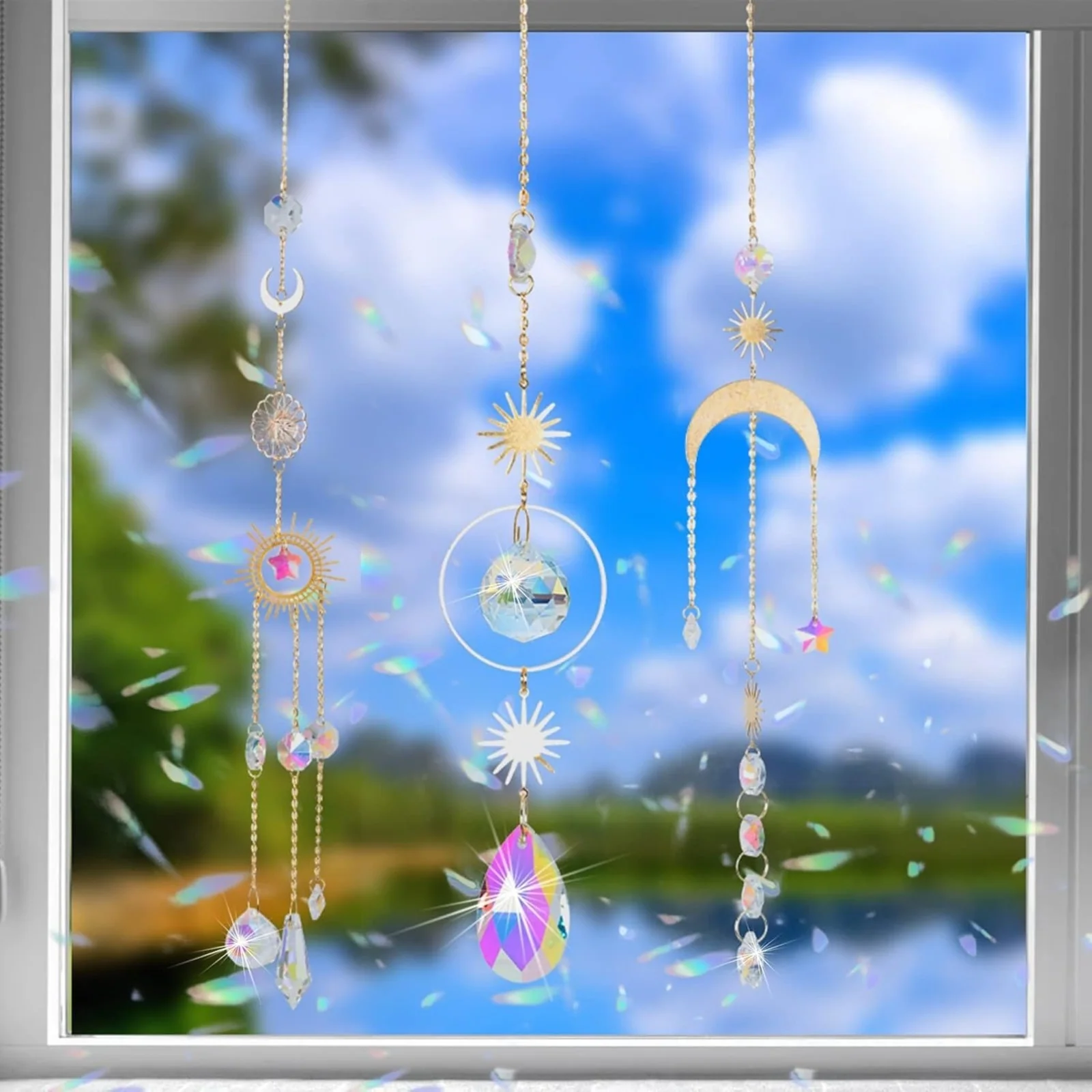 Rainbow Crystal Window Pendants Set - 3 Piece