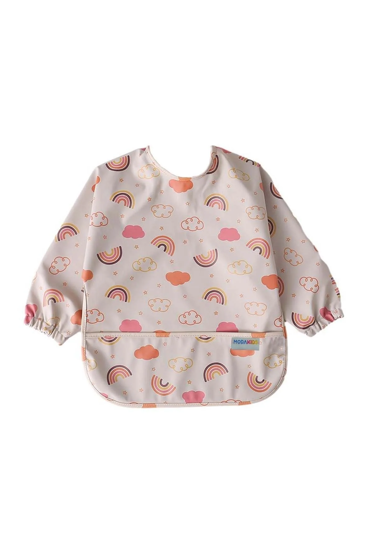 Breathable Long Sleeve Baby Bib with Pockets - Light Pink