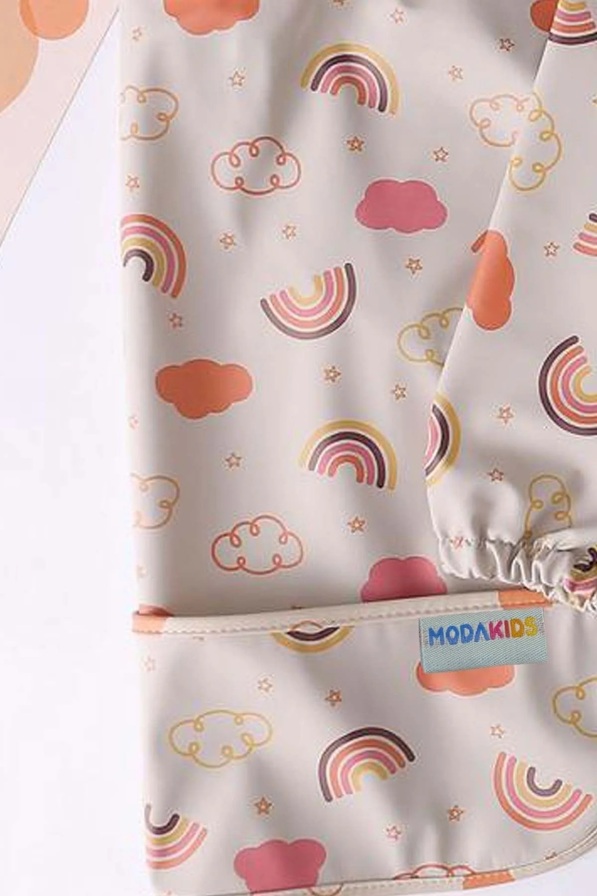 Breathable Long Sleeve Baby Bib with Pockets - Light Pink