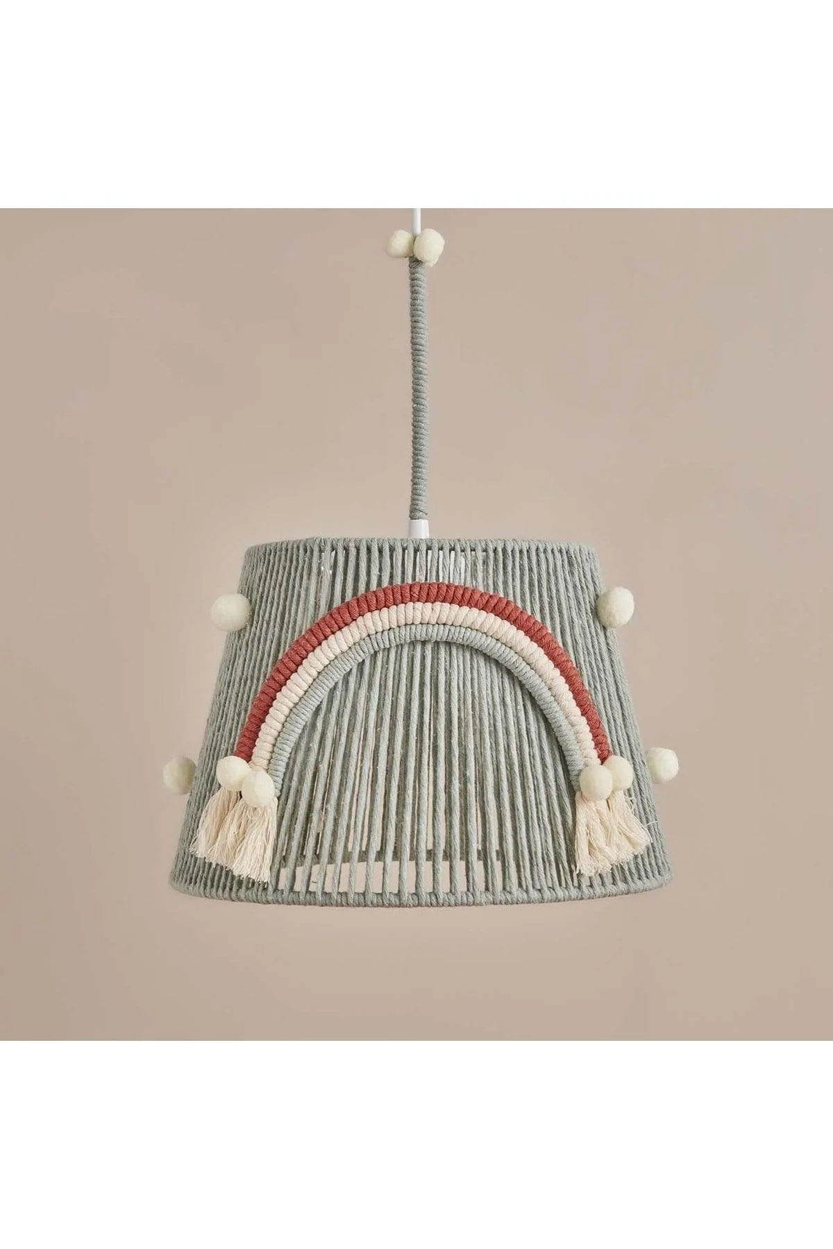 Rainbow pompom macramé pendant lamp for bedrooms and nurseries