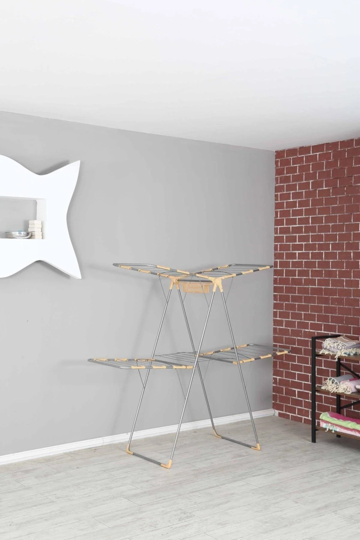 Multi‑color plastic laundry hanger with beaded basket – foldable and rust‑resistant finish