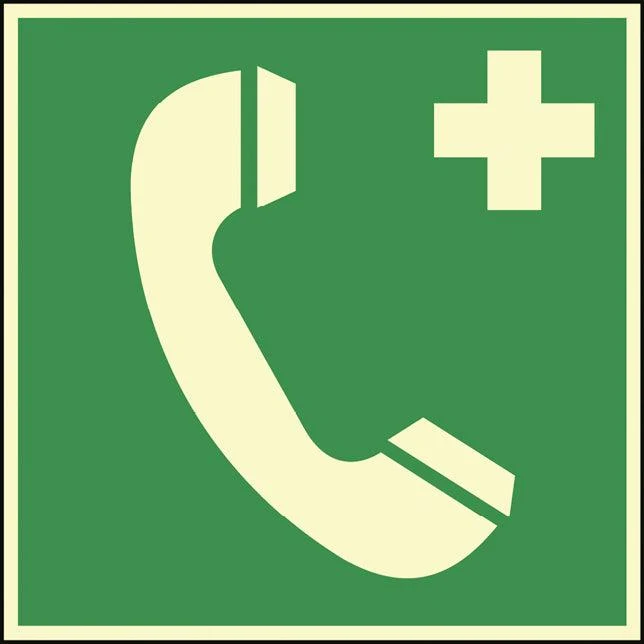 Self-adhesive emergency phone sign with glow edge