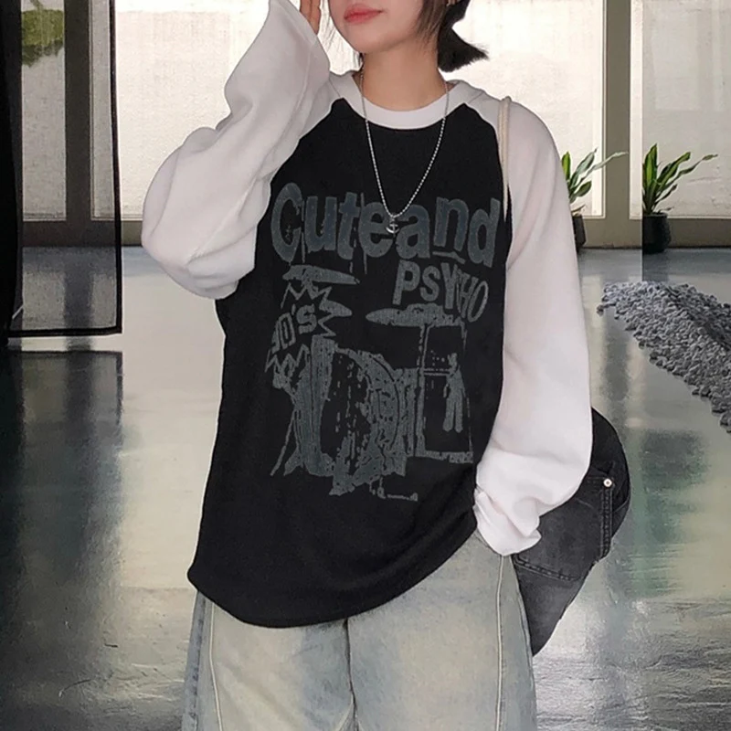 Retro Contrast Color Printed Casual Pullover Sweater