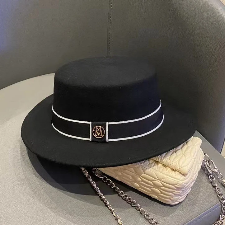 Retro Flat Top Felt Cap for Women