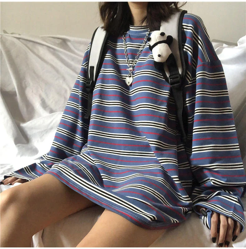 Retro Striped Long-Sleeve Versatile Outerwear Top