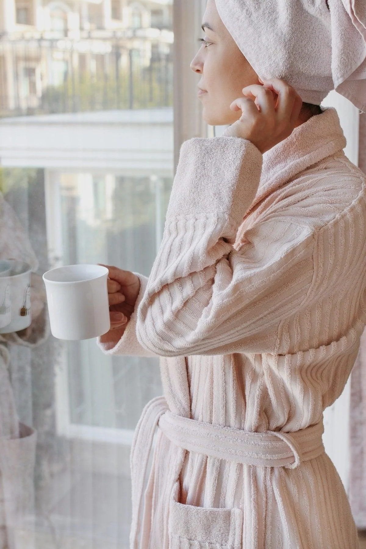 Ribbed unisex 100% cotton bathrobe