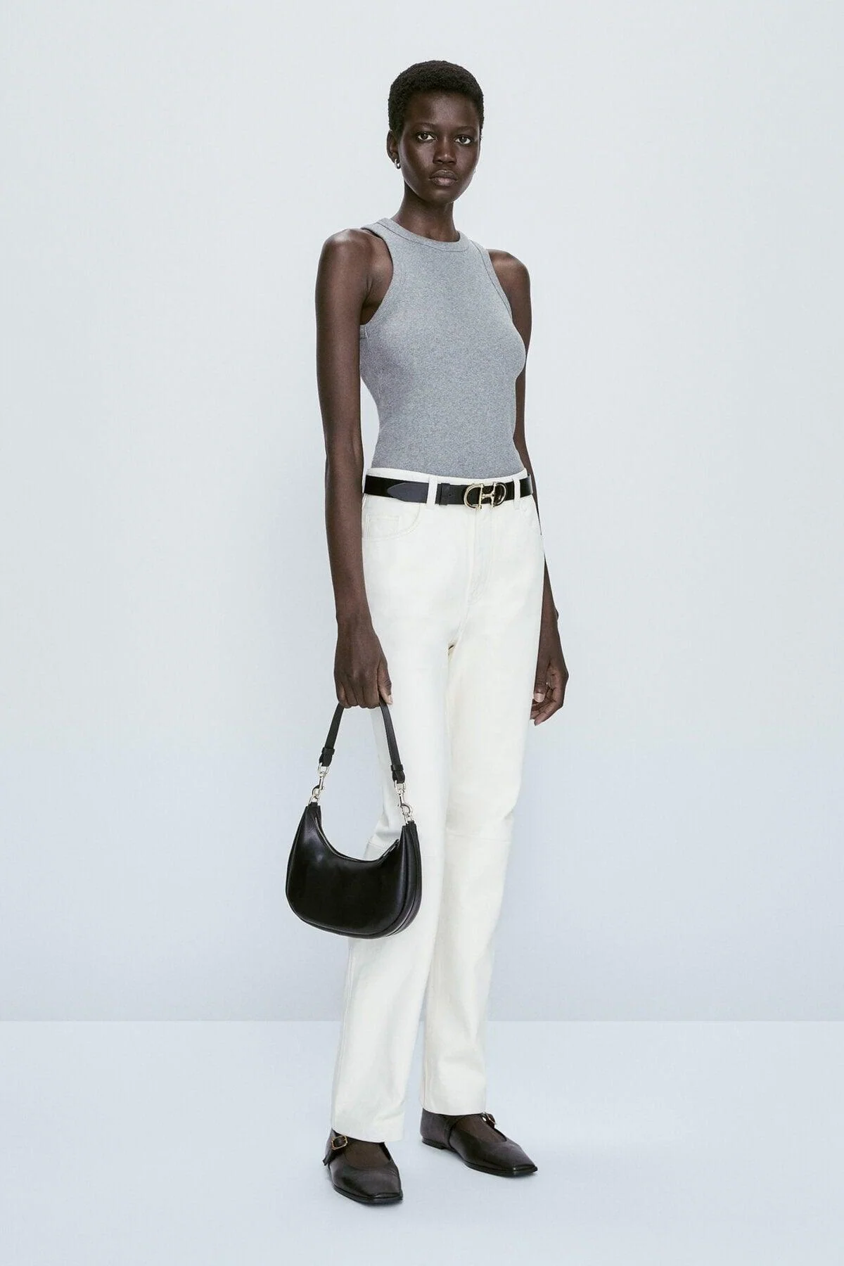 Ribbed halter neck top in cotton and elastane blend